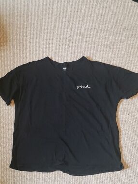 PINK Victoria's Secret Black Tee with White Logo Print